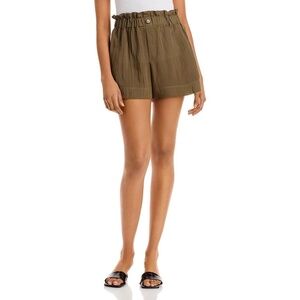Aqua Women Green Stretch Paper Bag Waist Casual Casual Shorts